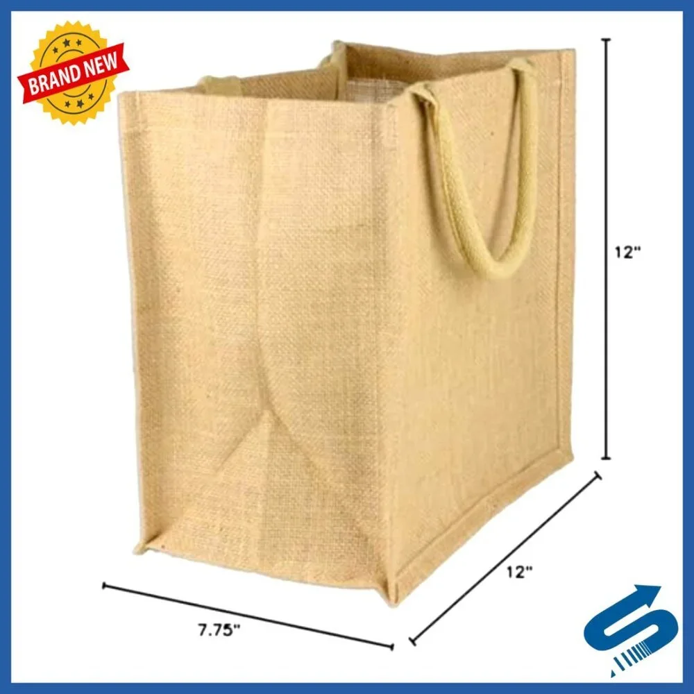 Natural Jute Tote Bags Set Eco-Friendly Reusable Grocery Shopping Bags